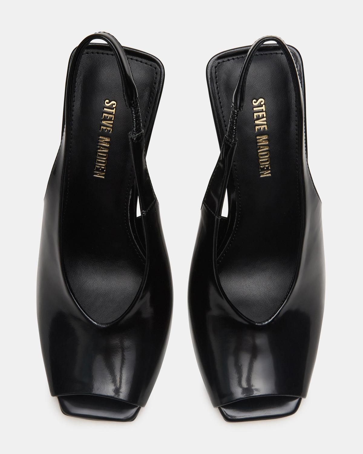 LUCIAN Black Leather Square-Toe Peep-Toe Slingback Women's Heel - Steve Madden