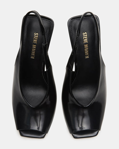 LUCIAN Black Leather Square-Toe Peep-Toe Slingback Women's Heel - Steve Madden