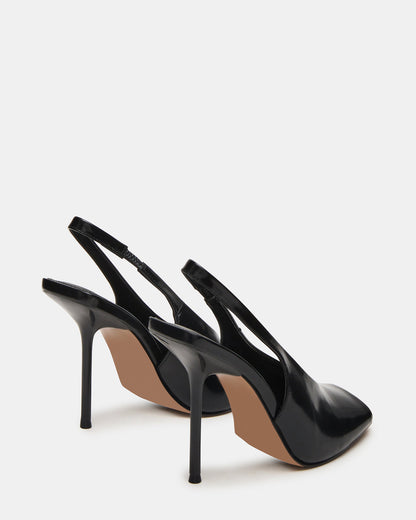 LUCIAN Black Leather Square-Toe Peep-Toe Slingback Women's Heel - Steve Madden