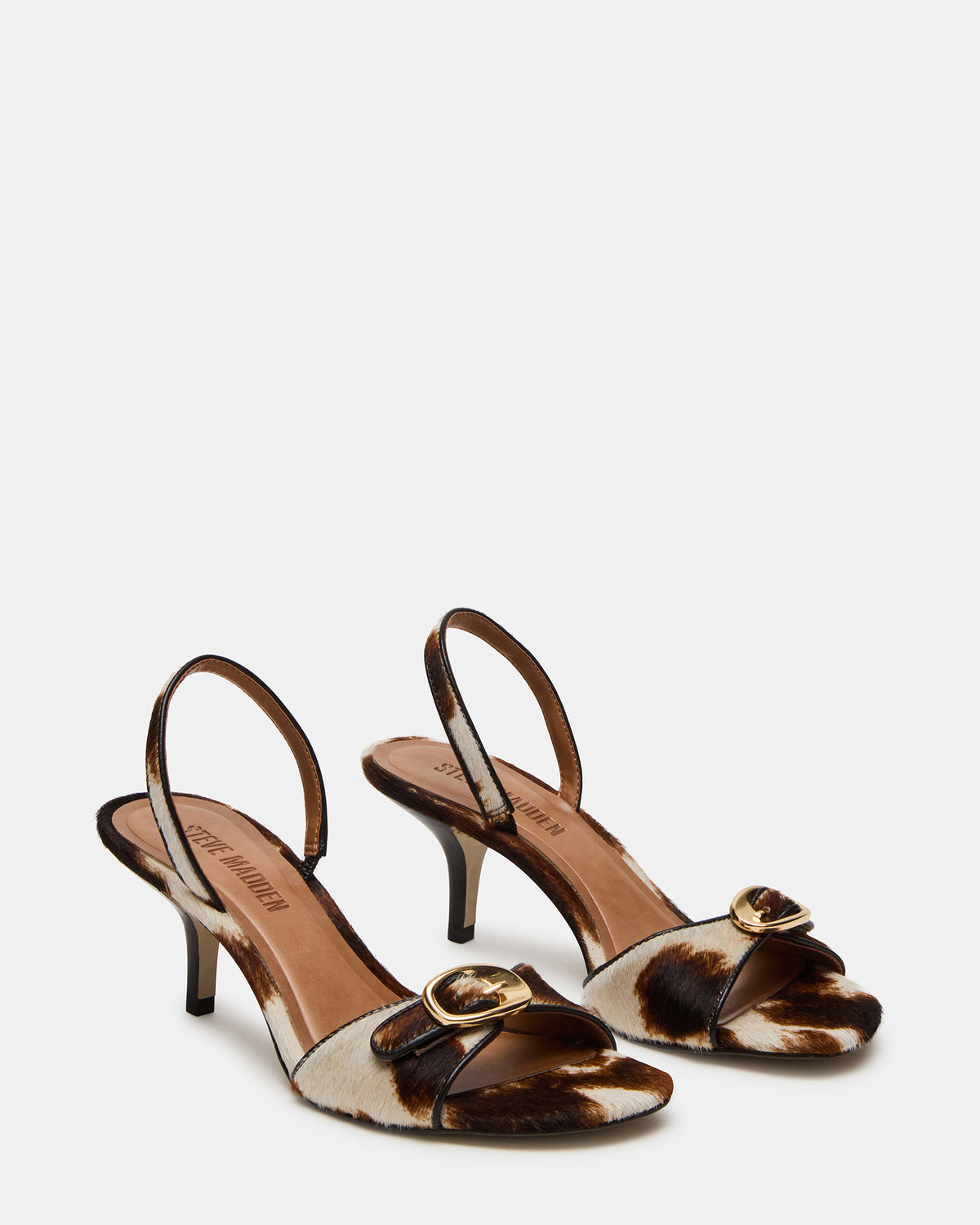 HENRIETTA Brown Cow Print Slingback Square-Toe Women's Heel - Steve Madden