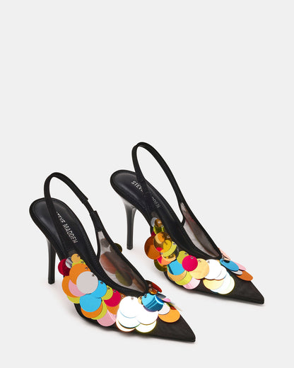 AVID Black Sequin Mesh Slingback Pointed Toe Pump Women's Heel - Steve Madden