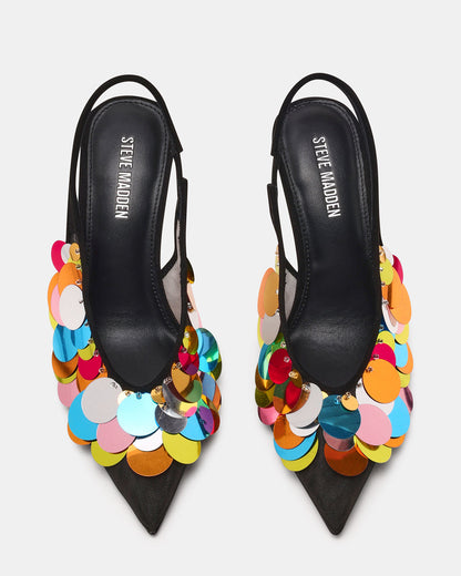 AVID Black Sequin Mesh Slingback Pointed Toe Pump Women's Heel - Steve Madden