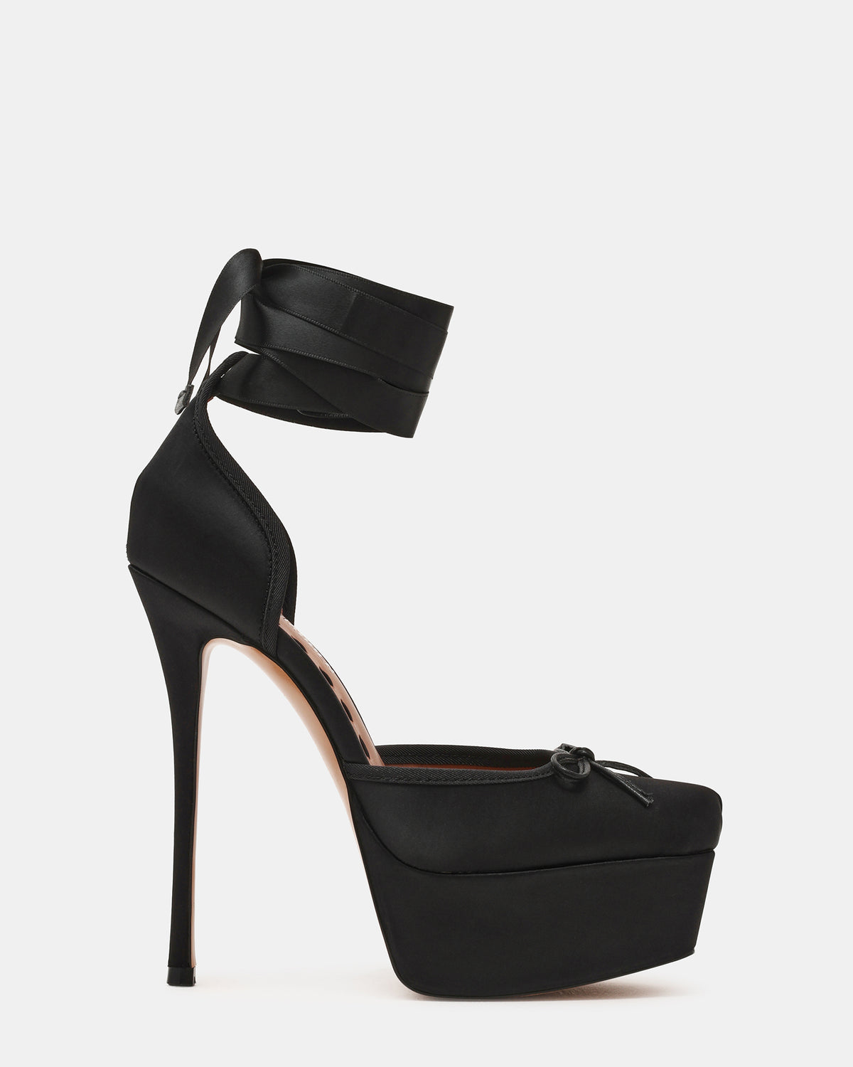 LISTEN Black Satin Stiletto Pump Lace-Up Women's Heel - Steve Madden