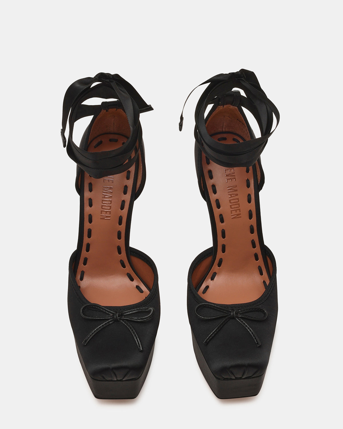LISTEN Black Satin Stiletto Pump Lace-Up Women's Heel - Steve Madden