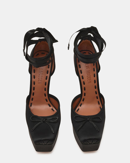LISTEN Black Satin Stiletto Pump Lace-Up Women's Heel - Steve Madden
