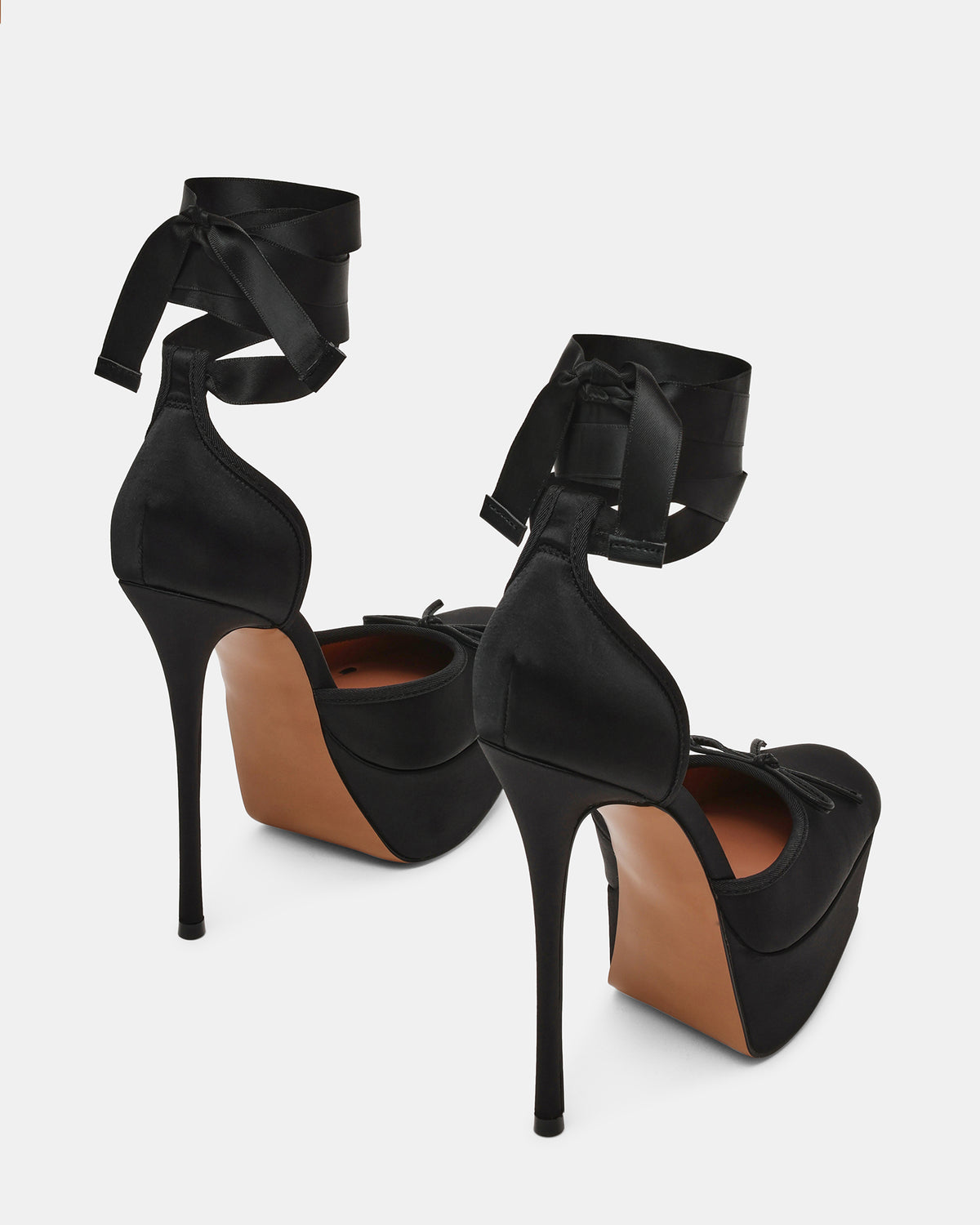 LISTEN Black Satin Stiletto Pump Lace-Up Women's Heel - Steve Madden