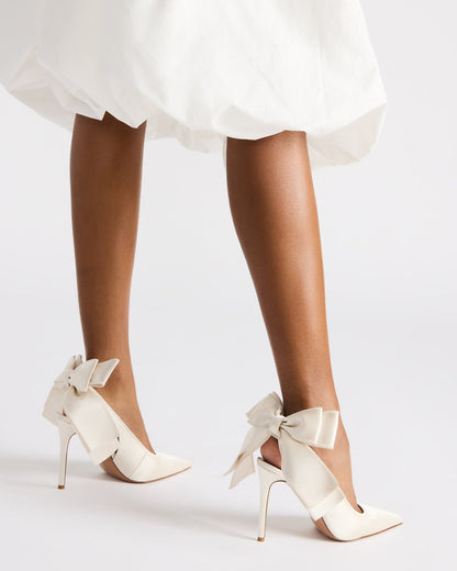 TEACUP Ivory Satin Women's Pointed-Toe Slingback Heel - Steve Madden