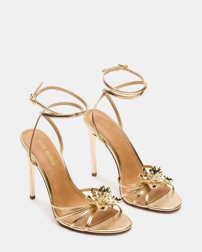 SWIRL Gold Strappy Stiletto Flower Women's Heel - Steve Madden