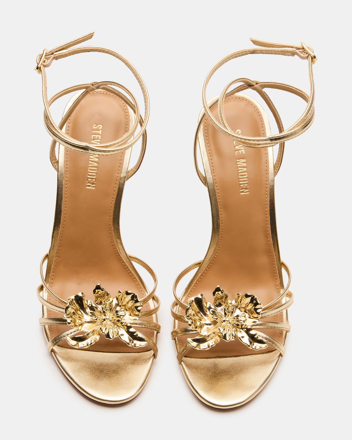SWIRL Gold Strappy Stiletto Flower Women's Heel - Steve Madden