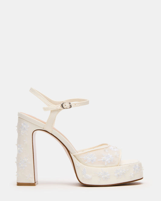 LIANDRA Embellished White Mesh Platform Square-Toe Strappy Women's Heel - Steve Madden