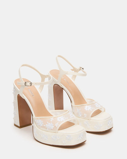 LIANDRA Embellished White Mesh Platform Square-Toe Strappy Women's Heel - Steve Madden