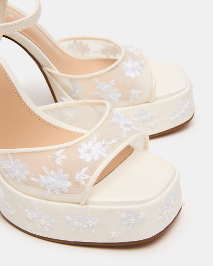 LIANDRA Embellished White Mesh Platform Square-Toe Strappy Women's Heel - Steve Madden