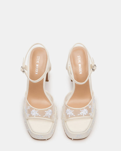 LIANDRA Embellished White Mesh Platform Square-Toe Strappy Women's Heel - Steve Madden