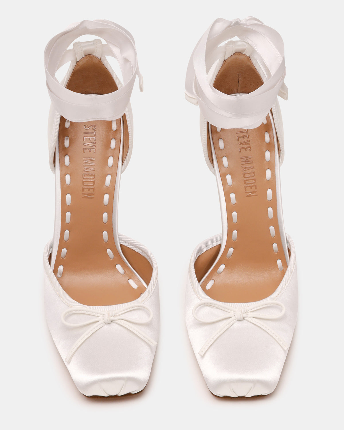 LARINA Ivory Satin Square-Toe Stiletto Pump Lace-Up Women's Heel - Steve Madden