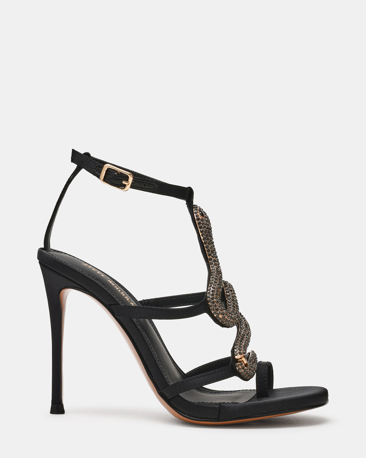 PYTHON Black Rhinestone Snake Stiletto Strappy Women's Heel - Steve Madden