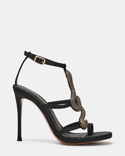 PYTHON Black Rhinestone Snake Stiletto Strappy Women's Heel - Steve Madden
