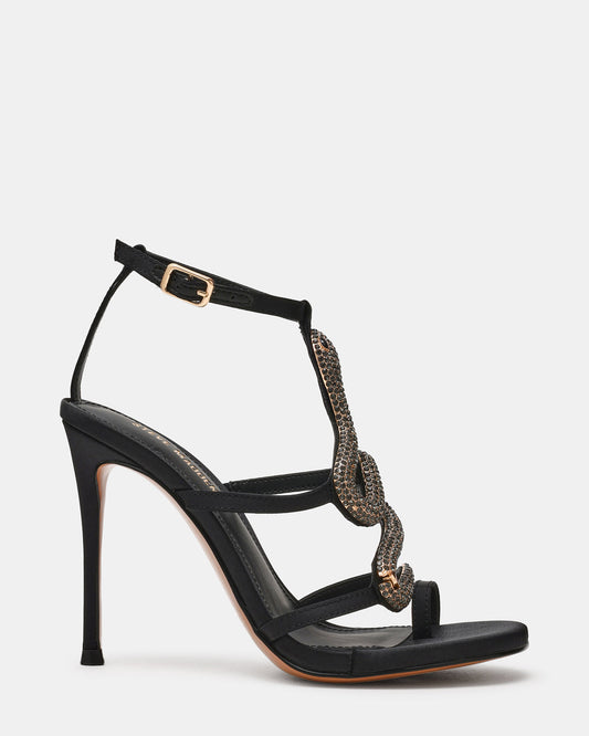 PYTHON Black Rhinestone Snake Stiletto Strappy Women's Heel - Steve Madden