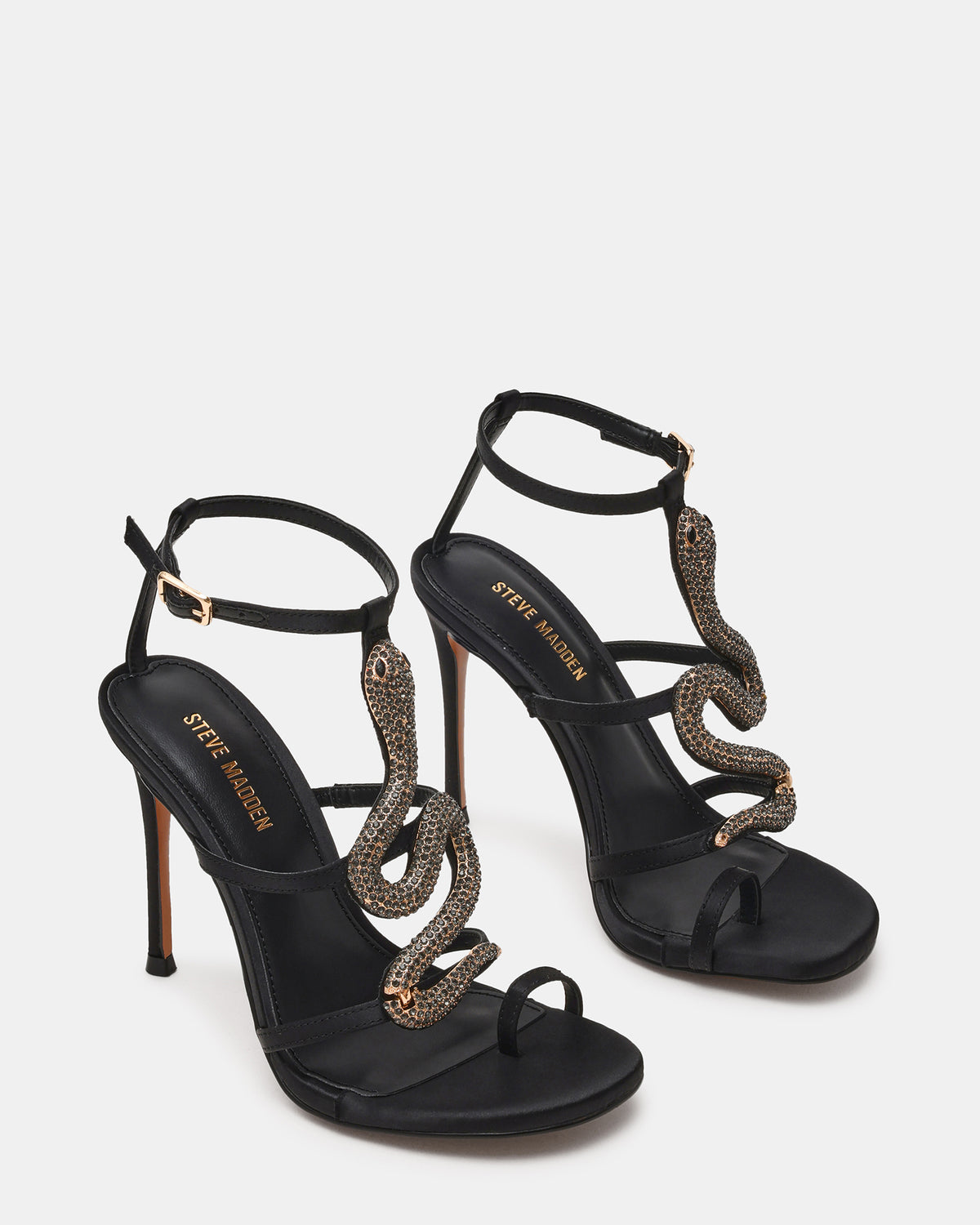 PYTHON Black Rhinestone Snake Stiletto Strappy Women's Heel - Steve Madden