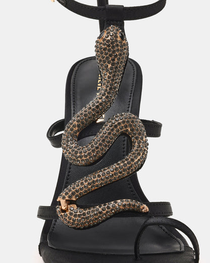 PYTHON Black Rhinestone Snake Stiletto Strappy Women's Heel - Steve Madden