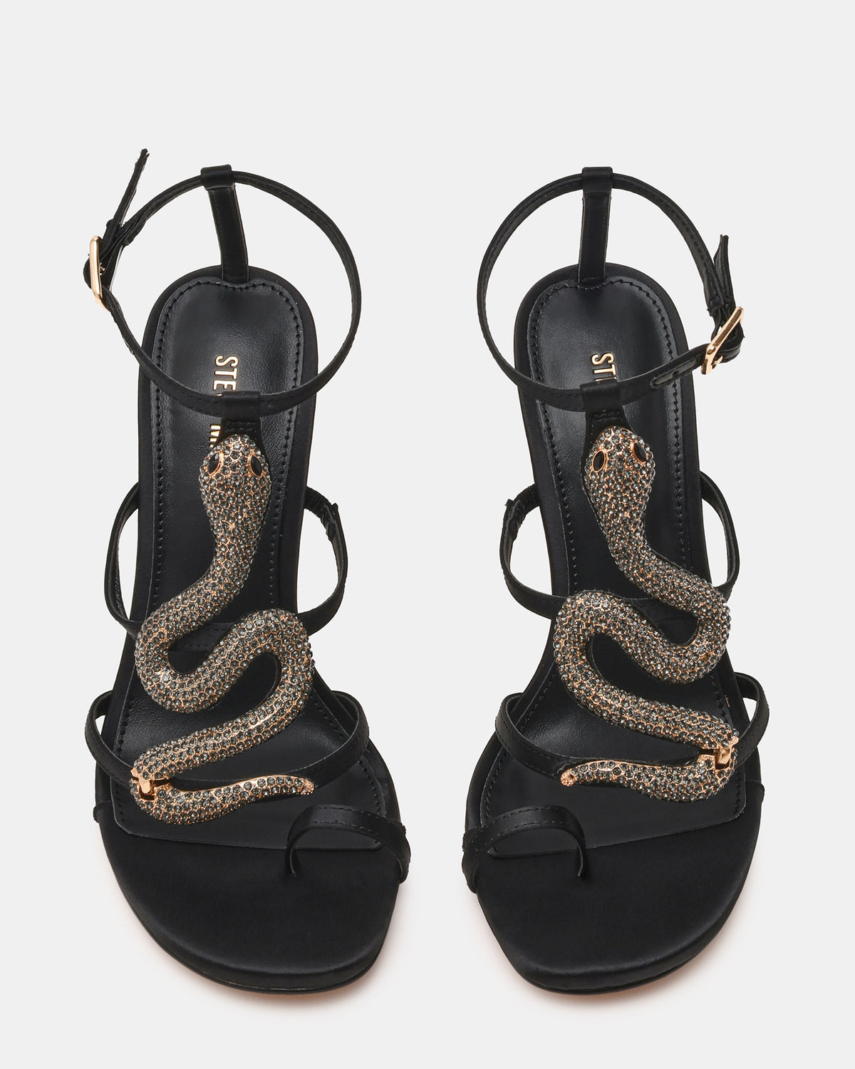 PYTHON Black Rhinestone Snake Stiletto Strappy Women's Heel - Steve Madden