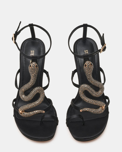 PYTHON Black Rhinestone Snake Stiletto Strappy Women's Heel - Steve Madden