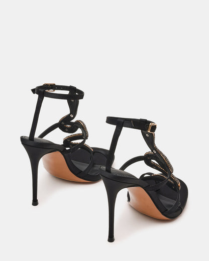 PYTHON Black Rhinestone Snake Stiletto Strappy Women's Heel - Steve Madden