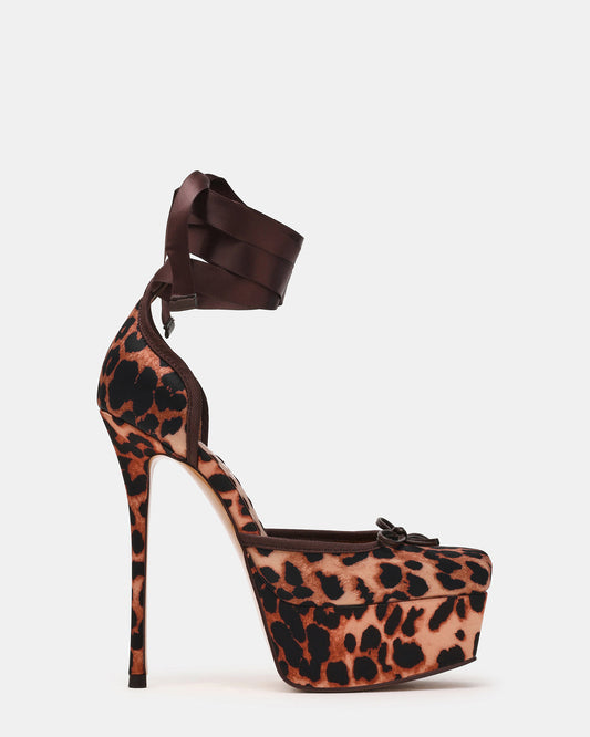 LISTEN Leopard Satin Stiletto Pump Lace-Up Women's Heel - Steve Madden