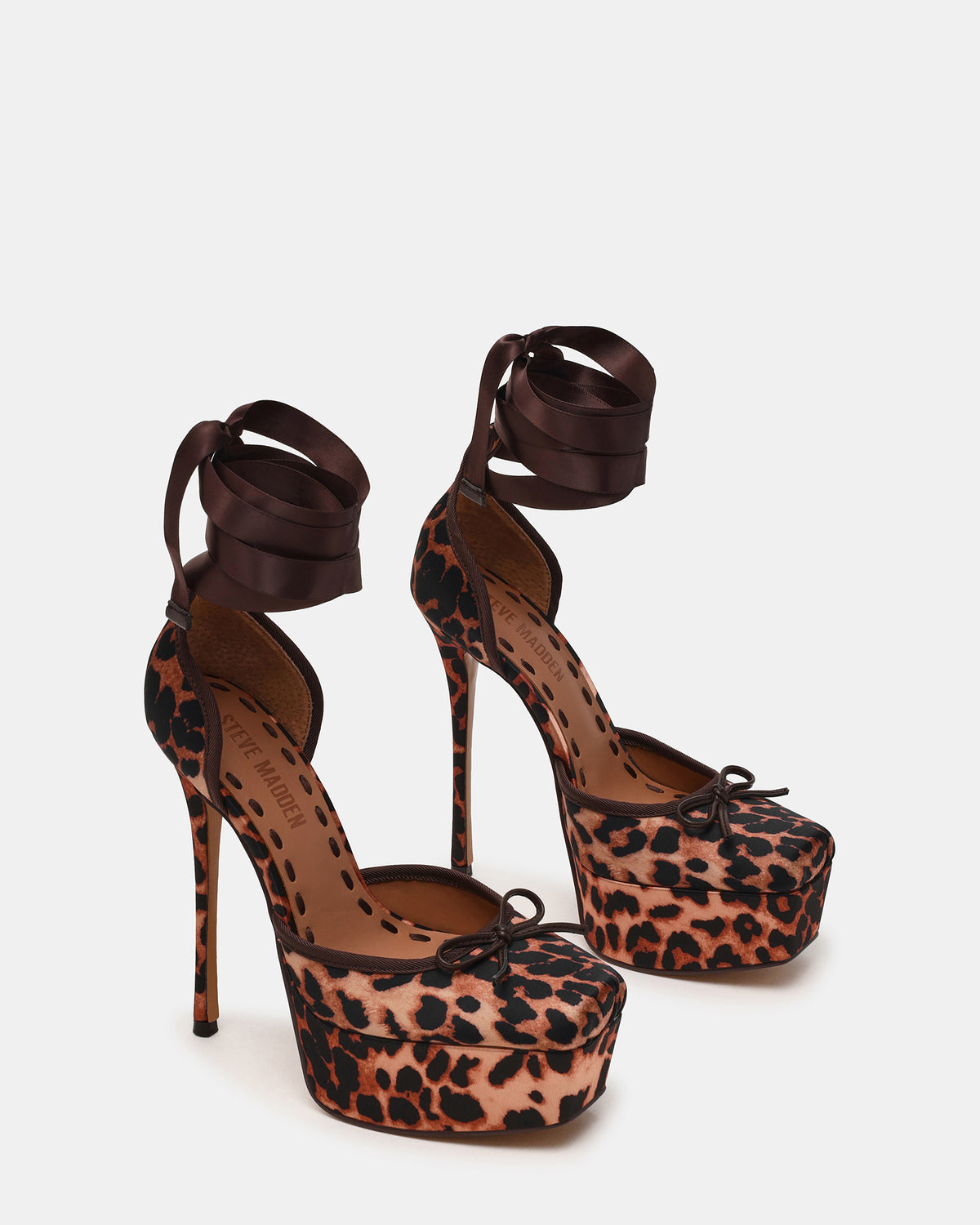 LISTEN Leopard Satin Stiletto Pump Lace-Up Women's Heel - Steve Madden
