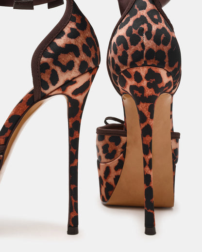 LISTEN Leopard Satin Stiletto Pump Lace-Up Women's Heel - Steve Madden