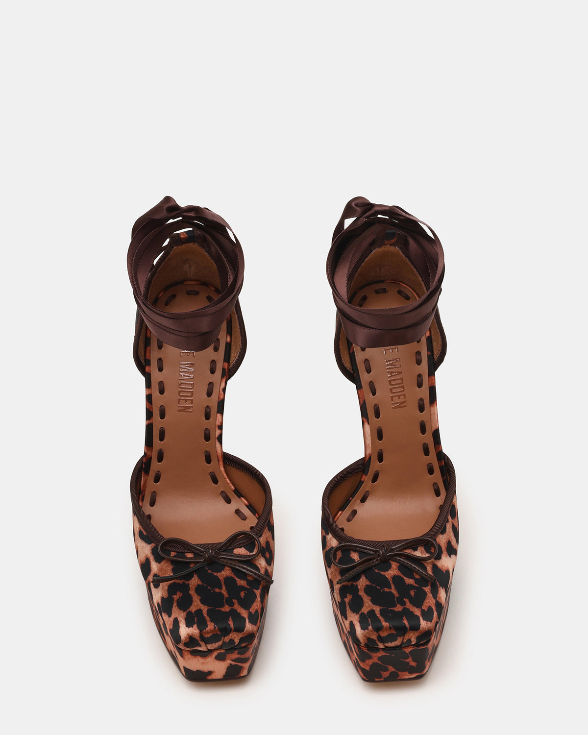 LISTEN Leopard Satin Stiletto Pump Lace-Up Women's Heel - Steve Madden