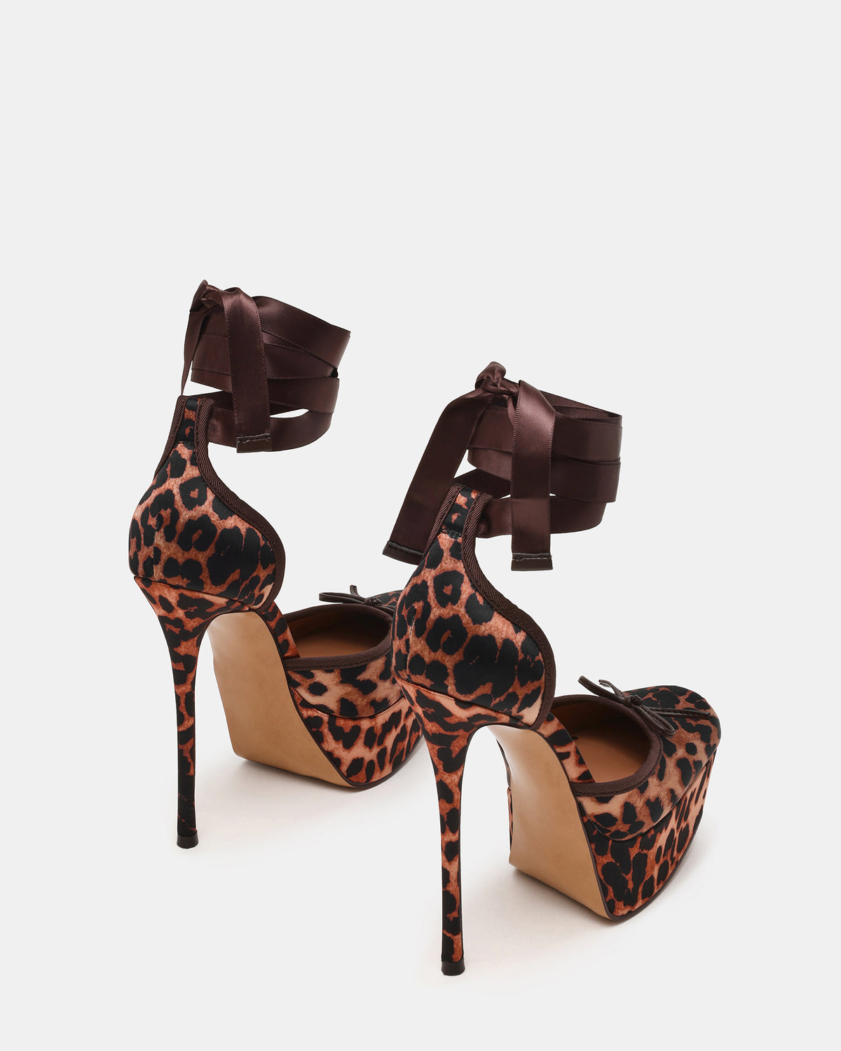 LISTEN Leopard Satin Stiletto Pump Lace-Up Women's Heel - Steve Madden