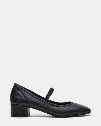 MURAL Black Leather Mary Jane Block Heel Square-Toe Women's Heel - Steve Madden