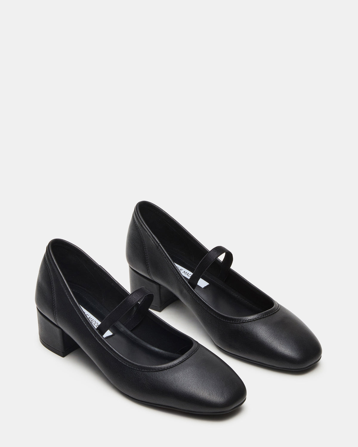 MURAL Black Leather Mary Jane Block Heel Square-Toe Women's Heel - Steve Madden