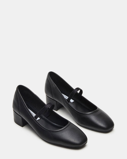 MURAL Black Leather Mary Jane Block Heel Square-Toe Women's Heel - Steve Madden