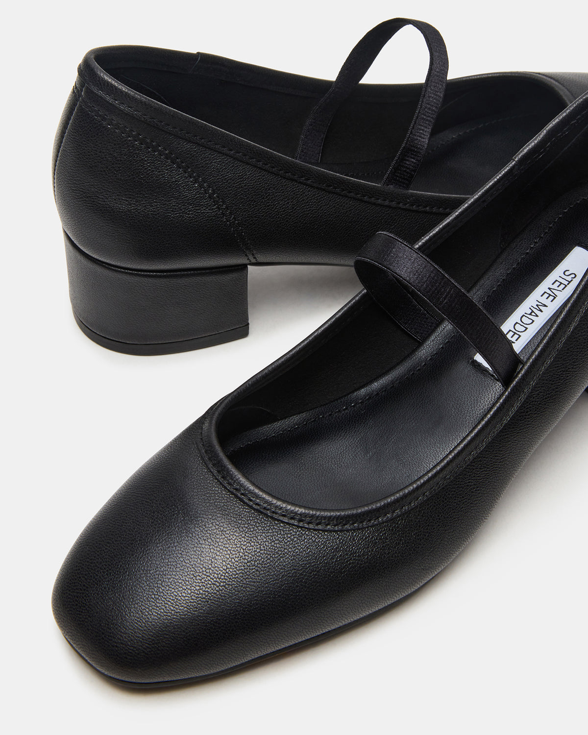 MURAL Black Leather Mary Jane Block Heel Square-Toe Women's Heel - Steve Madden