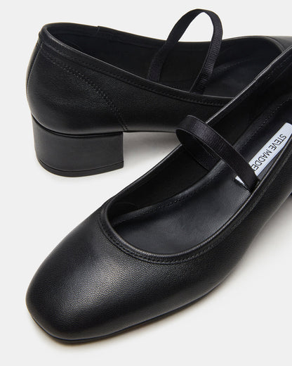 MURAL Black Leather Mary Jane Block Heel Square-Toe Women's Heel - Steve Madden