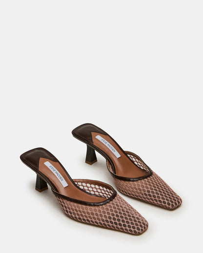 ALYSE Mocha Mesh Square-Toe Mule Women's Kitten Heel - Steve Madden