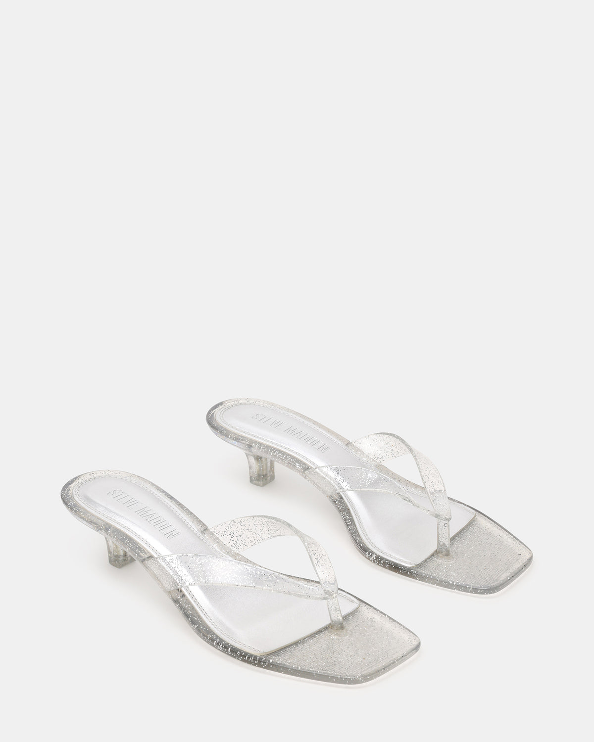 TRACIE Jelly Silver Glitter Thong Strap Women's Kitten Heel - Steve Madden