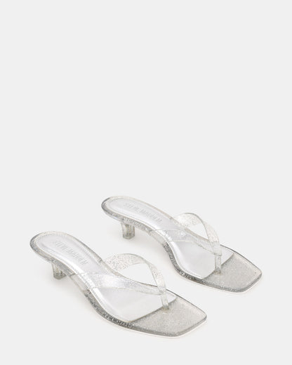 TRACIE Jelly Silver Glitter Thong Strap Women's Kitten Heel - Steve Madden