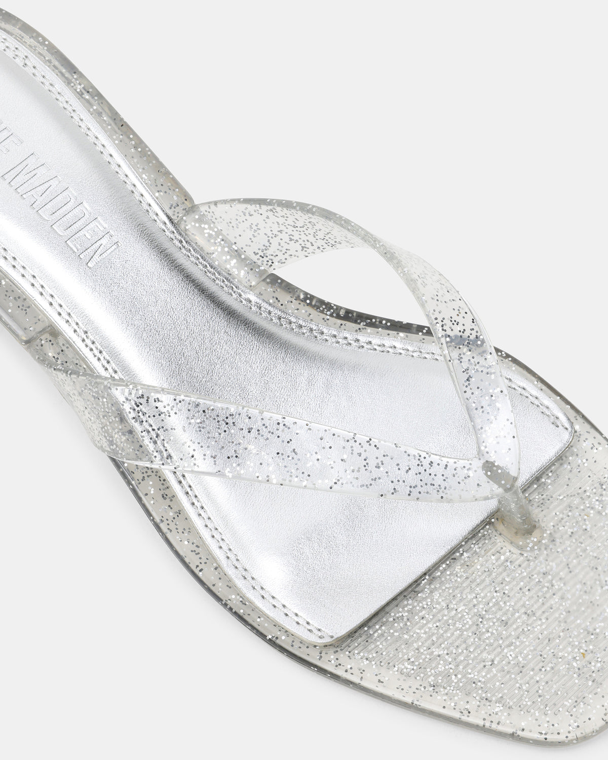 TRACIE Jelly Silver Glitter Thong Strap Women's Kitten Heel - Steve Madden