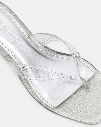 TRACIE Jelly Silver Glitter Thong Strap Women's Kitten Heel - Steve Madden