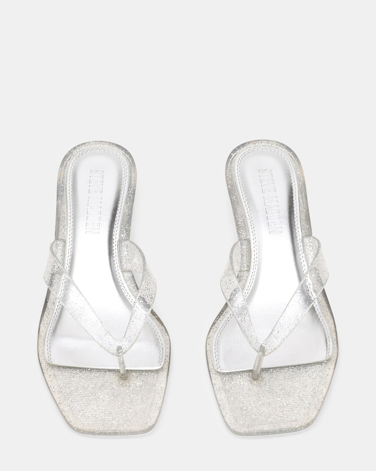 TRACIE Jelly Silver Glitter Thong Strap Women's Kitten Heel - Steve Madden