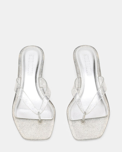 TRACIE Jelly Silver Glitter Thong Strap Women's Kitten Heel - Steve Madden