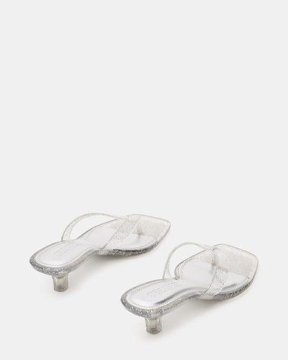 TRACIE Jelly Silver Glitter Thong Strap Women's Kitten Heel - Steve Madden