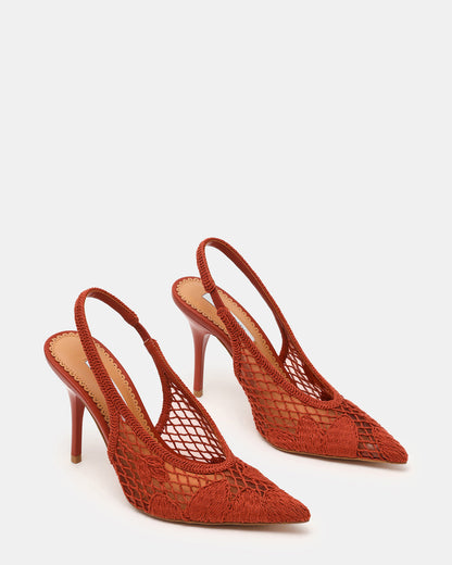 ANDROMEDA Crochet Terracotta Slingback Pointed-Toe Stiletto Pump Women's Heel - Steve Madden
