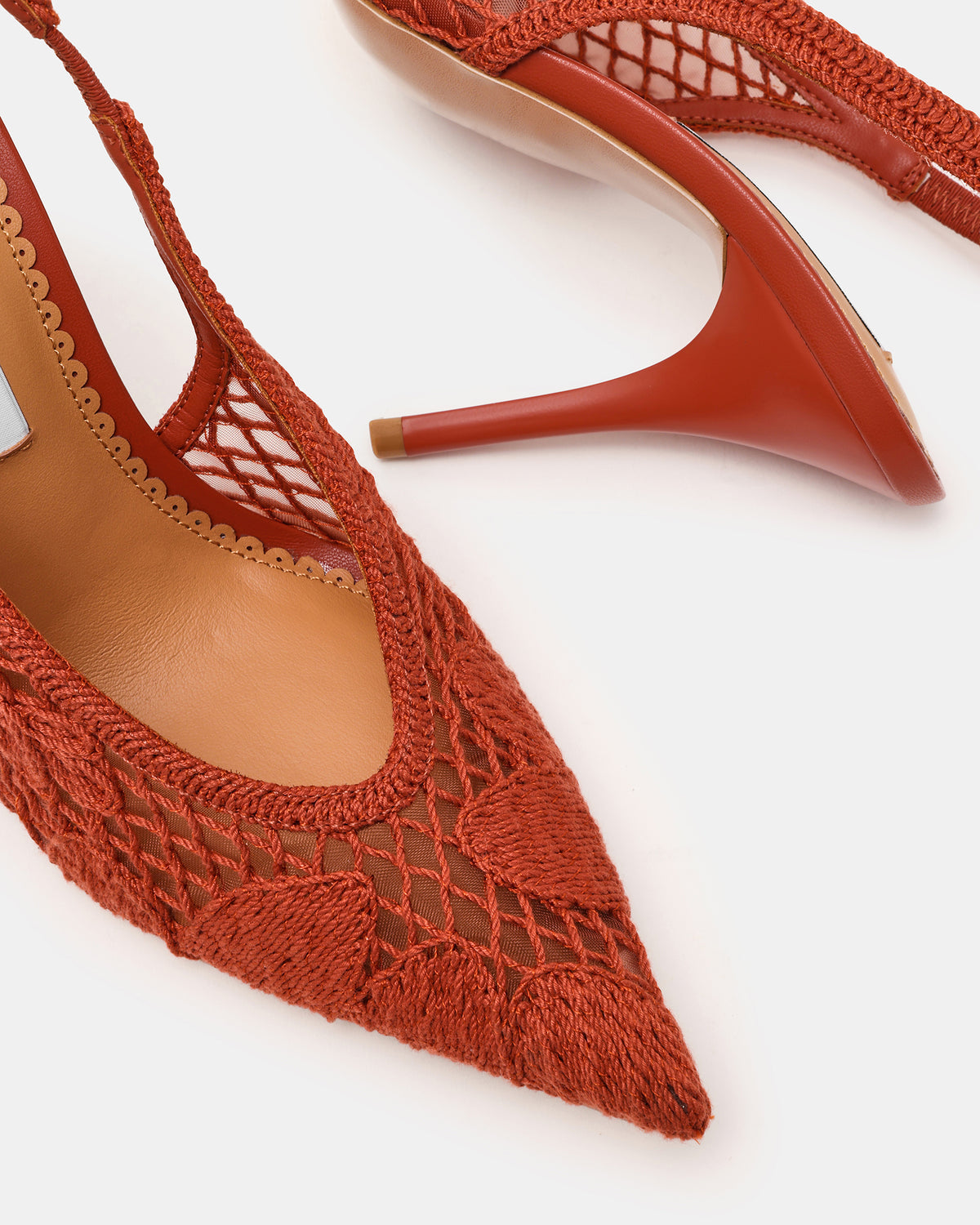 ANDROMEDA Crochet Terracotta Slingback Pointed-Toe Stiletto Pump Women's Heel - Steve Madden
