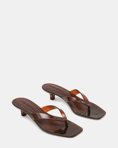 TRACIE Jelly Dark Brown Thong Strap Women's Kitten Heel - Steve Madden