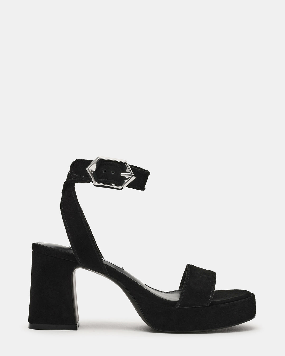 ELIDA Black Suede Ankle Strap Platform Women's Block Heel - Steve Madden