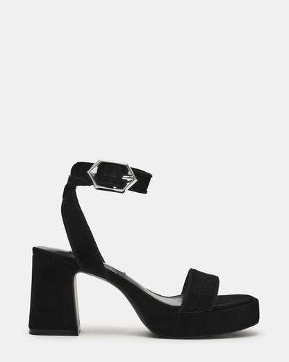 ELIDA Black Suede Ankle Strap Platform Women's Block Heel - Steve Madden