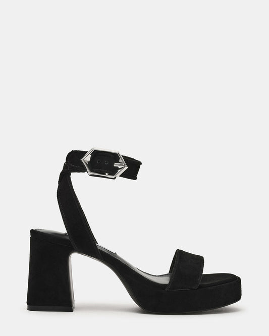 ELIDA Black Suede Ankle Strap Platform Women's Block Heel - Steve Madden